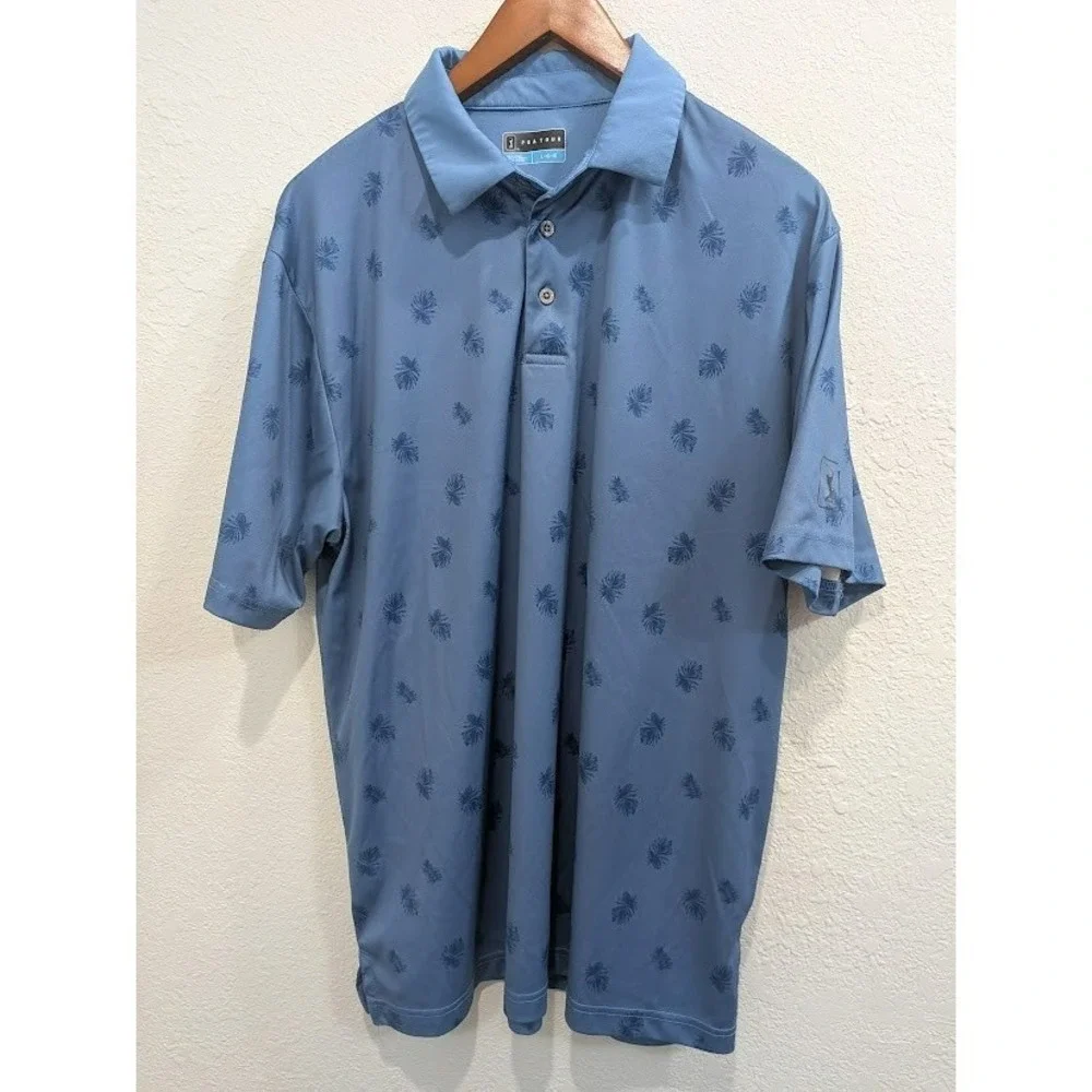 PGA Tour Golf‎ Polo Men's Blue on Blue Leaf  Size Large Lightweight Summer